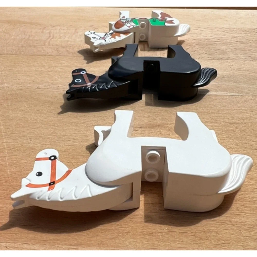 Lot of 3 Used LEGO Horses White Black Painted Saddle Castle Western